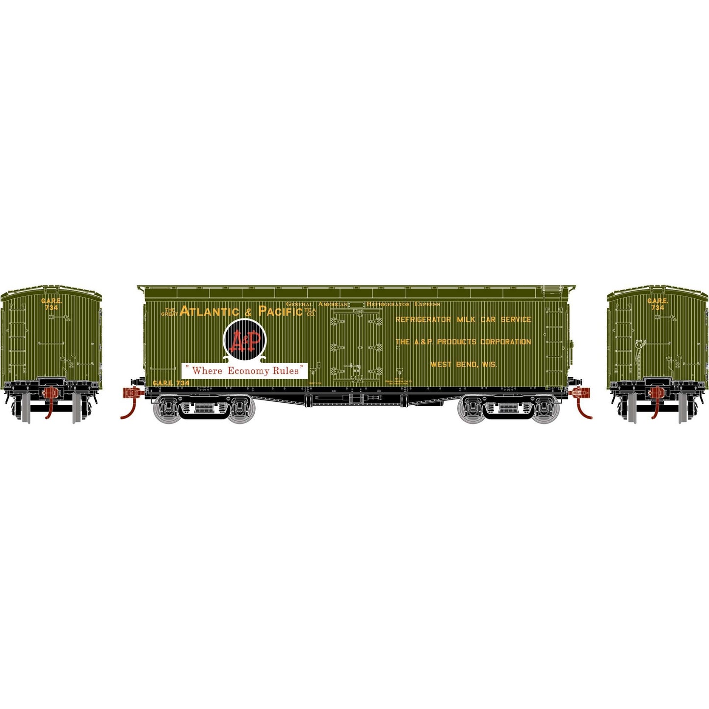 HO ATH 40' Pfaudler Wood Milk Car, GARE 'Atlantic & Pacific' #734
