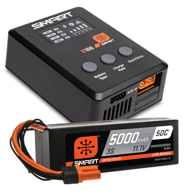 Spektrum Smart Bundle: 5000mAh 3S 50C LiPo (IC5)/S100 Charger