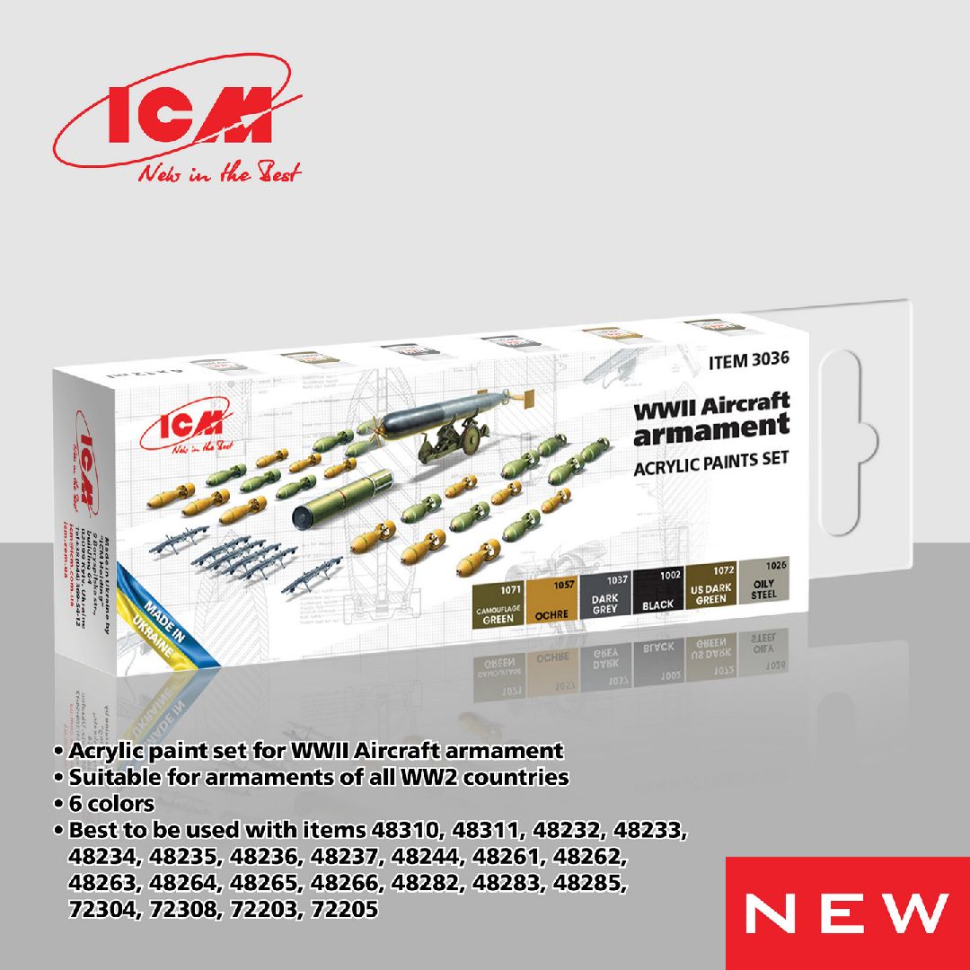 ICM Acrylic Paint Sets for WWII Aircraft armament (6 colours)