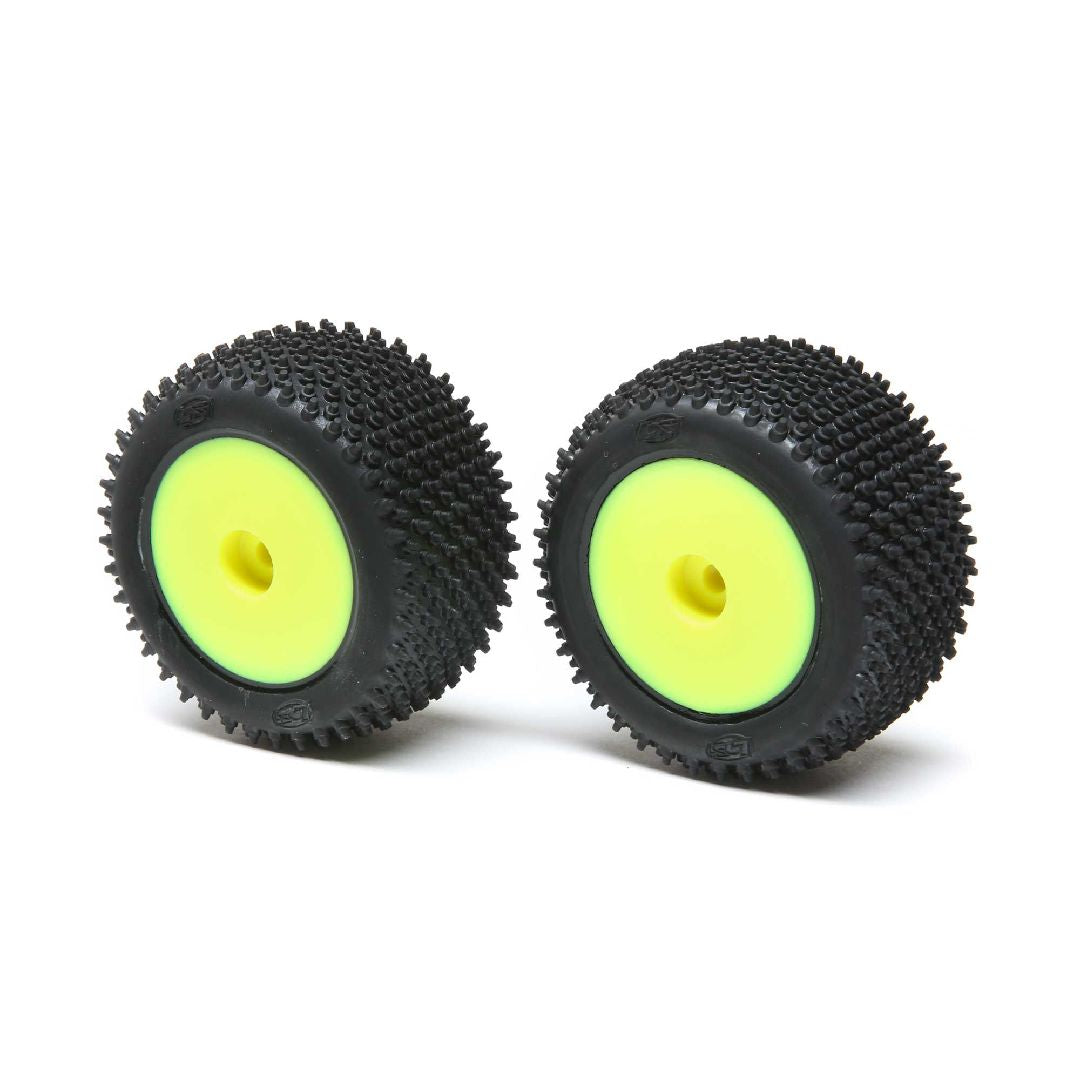 Losi Step Pin Tires, Rear, Mounted,Yellow: Mini-T 2.0