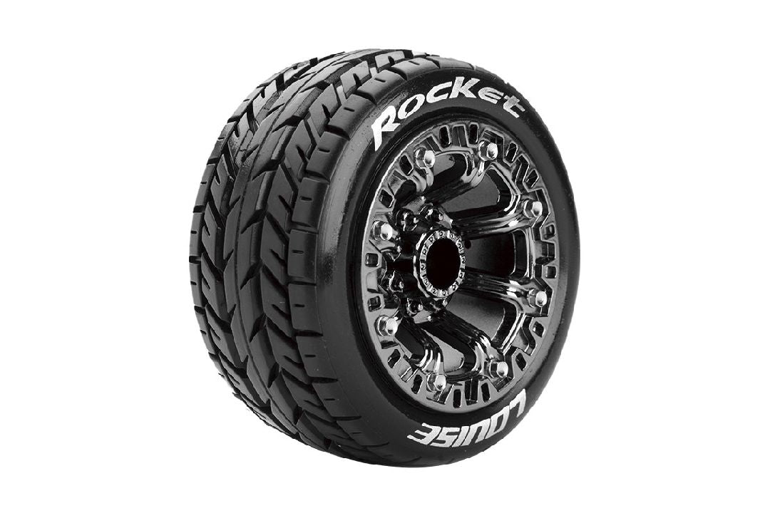 Louise R/C ST-Rocket 2.2" 1/16 Stadium Truck (Soft Compound) 12mm Hex on Black Wheels/Chrome Spokes (Front/Rear) (2)
