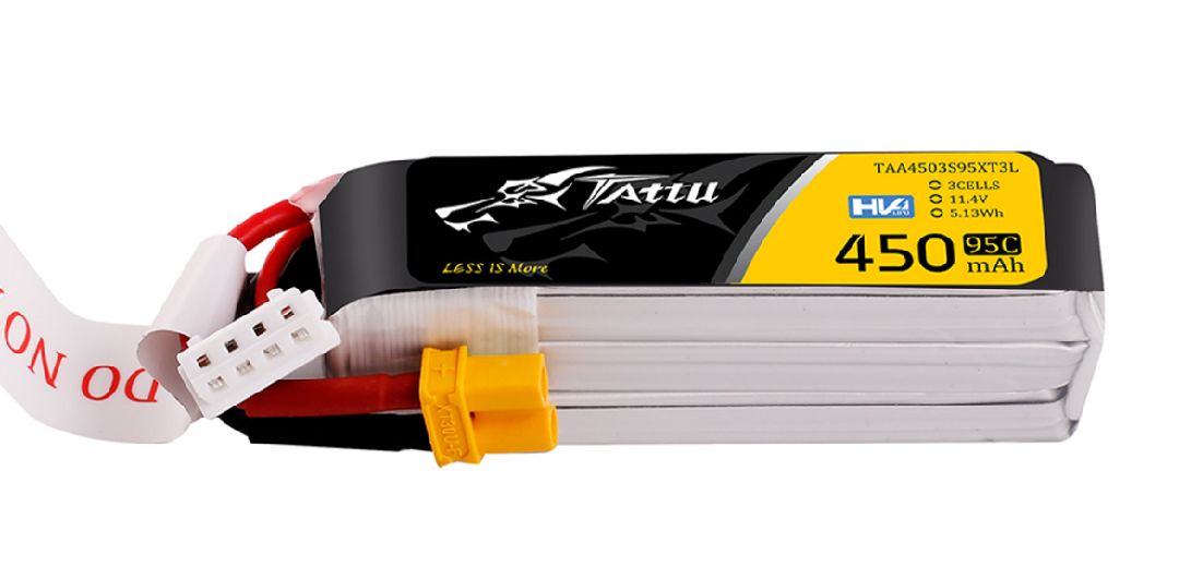 Tattu 450mAh 3s 95C 11.4V HV Lipo with XT30 Plug - Long Pack