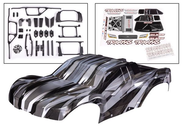 Traxxas Body, Maxx Slash, ProGraphix (graphics are printed, requires paint & final color application)/ decal sheet (includes body support, body plastics, latches, & hardware for clipless mounting)