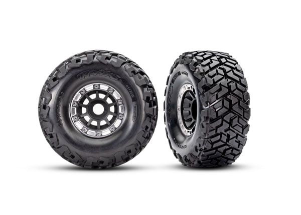 Traxxas Tires & wheels, assembled, glued, left (1), right (1) (black with satin beadlock wheels, Maxx Slash belted tires, foam inserts) (17mm splined) (TSM rated)