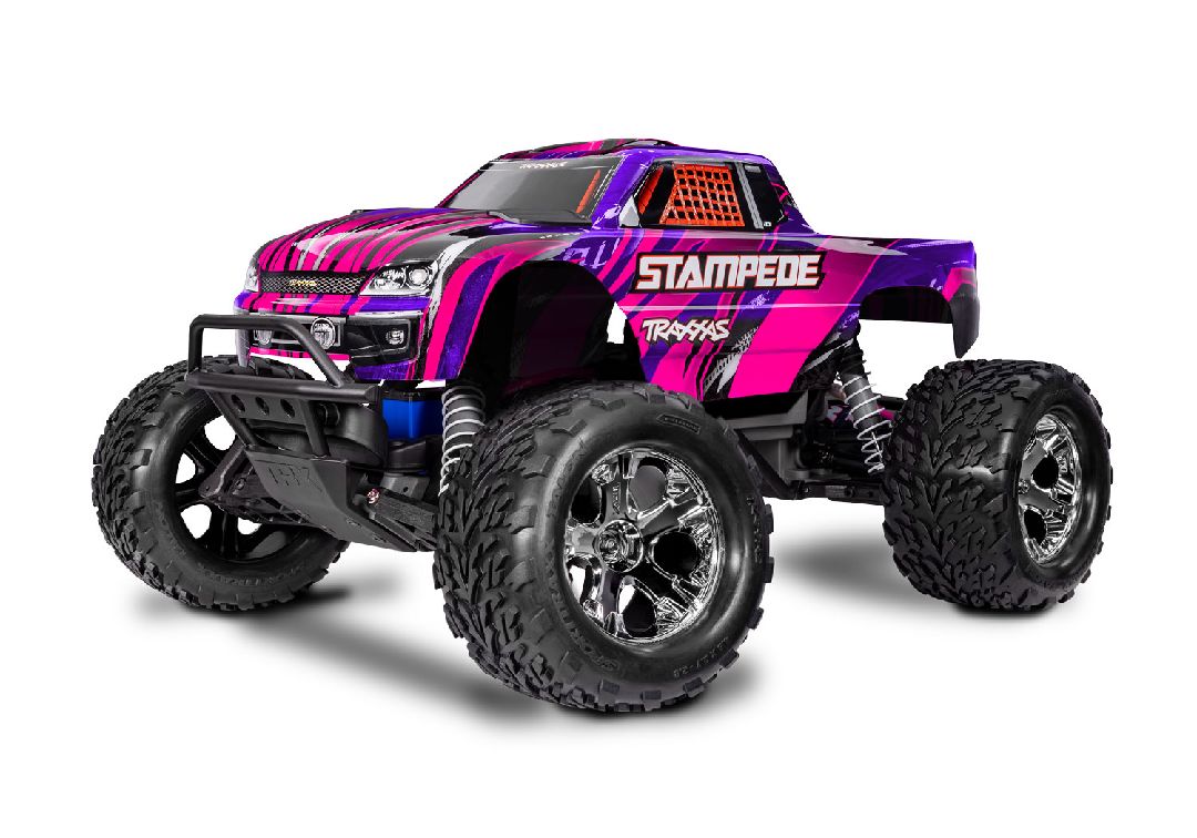 Traxxas Stampede 1/10 Monster Truck RTR Extreme Heavy Duty with TQ 2.4GHz Radio System and XL-5 ESC (Fwd/Rev) Includes 7-Cell NiMH 3000mAh Traxxas Battery and 4-amp USB-C Charger w/ iD - Pink
