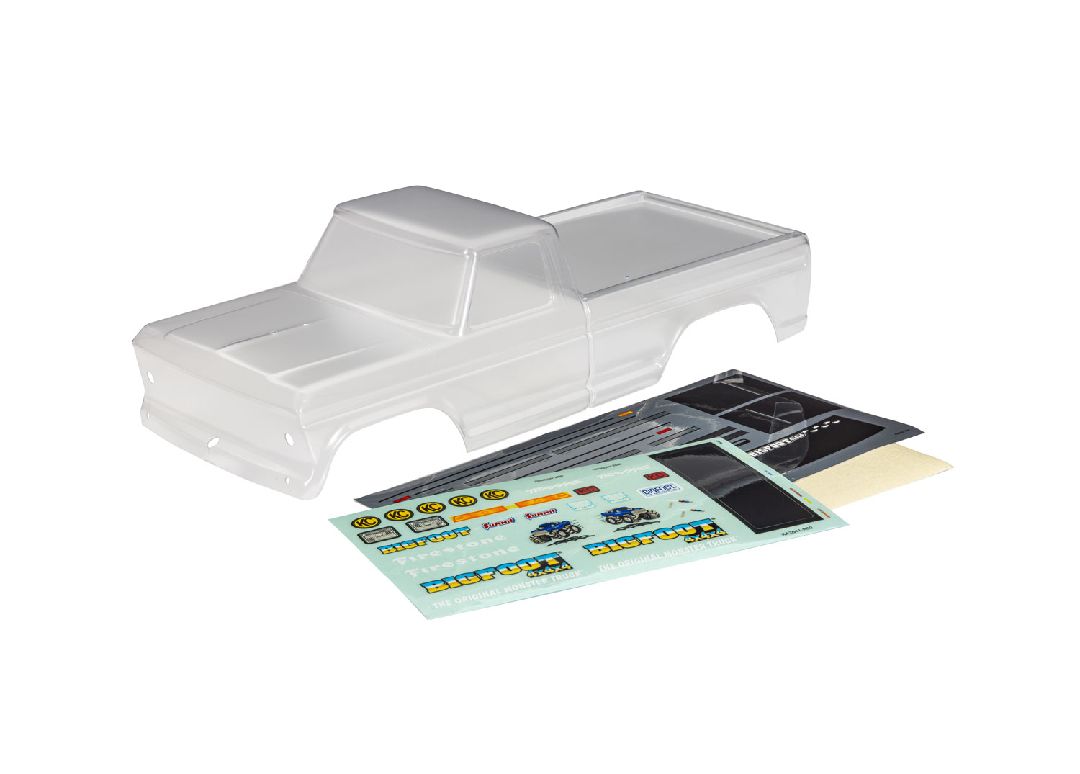 Traxxas Body, Bigfoot No. 1 (clear, requires painting)/ window masks/ decal sheet (requires #3747 body support for clipless mounting)