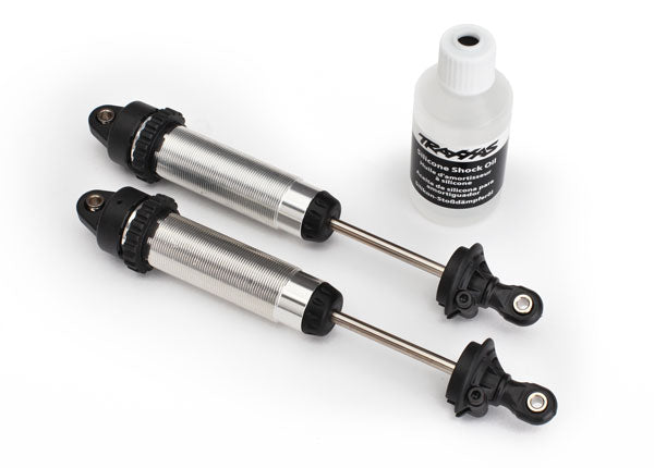 Traxxas Shocks, GTR, 134mm, silver aluminum (complete w/ spring