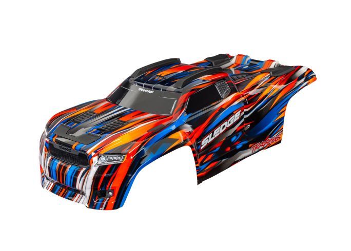 Traxxas Body, Sledge, orange (painted, decals applied) (assembled with front & rear body mounts and rear body support for clipless mounting)