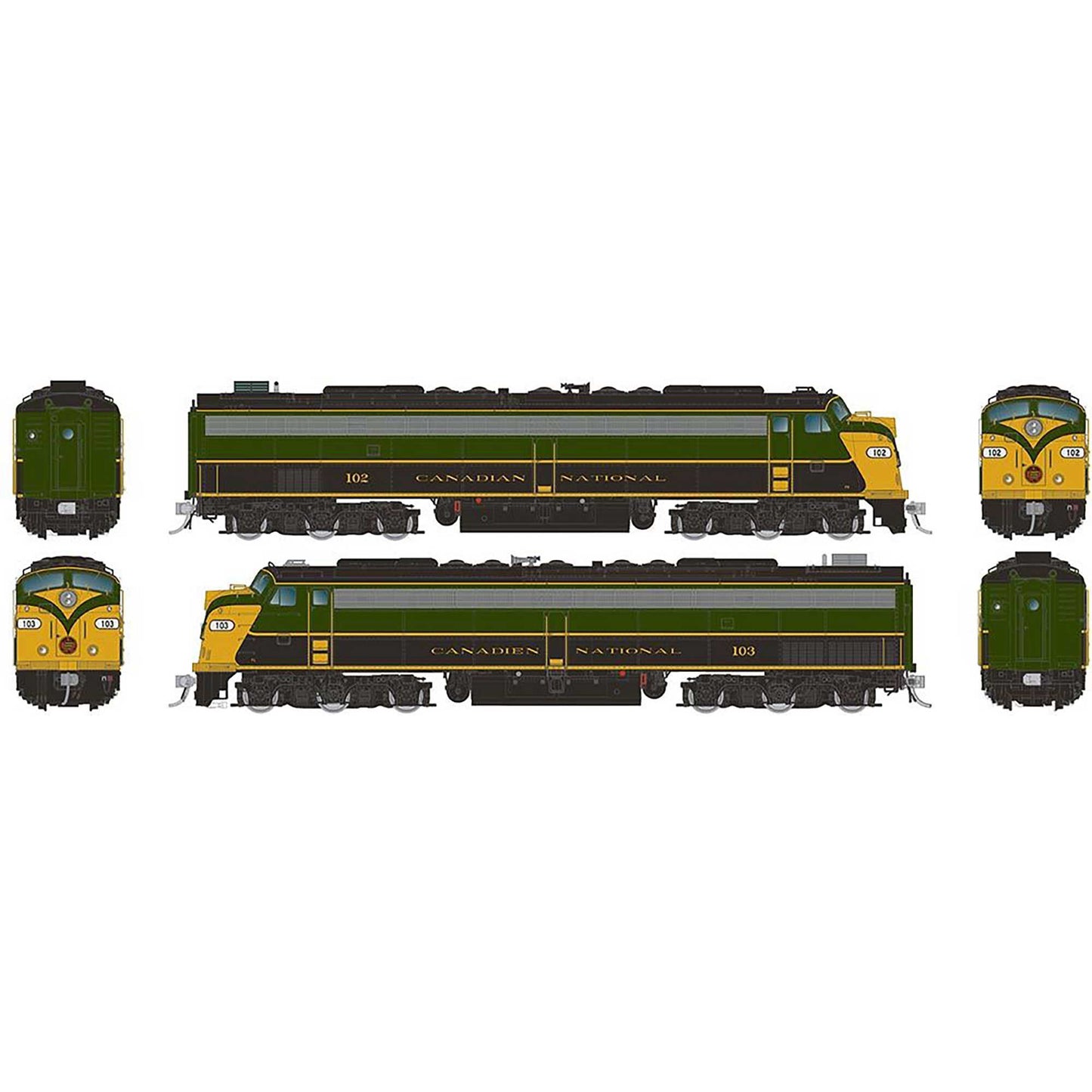 HO EMD E8A + E8A with HEP Locomotive Set with DCC & Sound CN #102 103