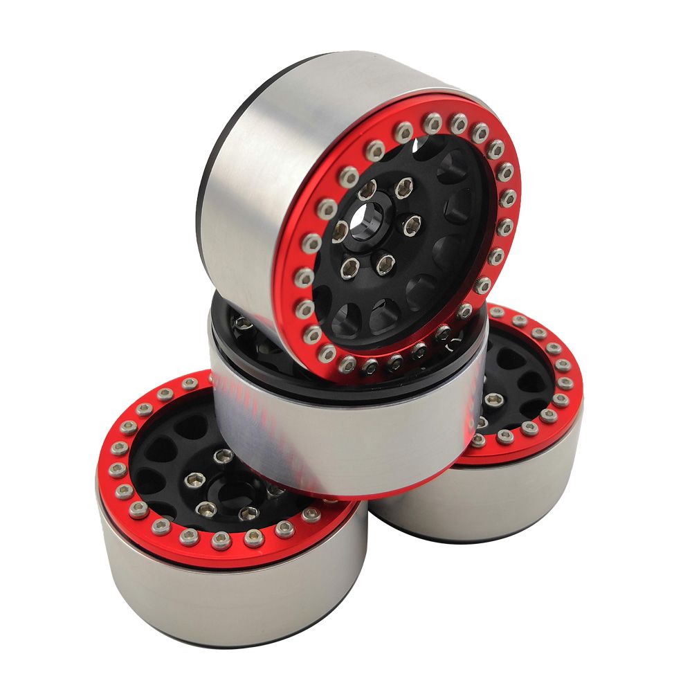 Hobby Details 1.9" Aluminum Beadlock Wheels - M105 Black (4) (Red Ring)