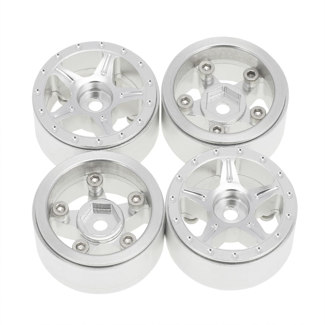 Hobby Details 1.0" CNC Aluminum Starfish-Pro Beadlock Wheels (4)(Silver)
