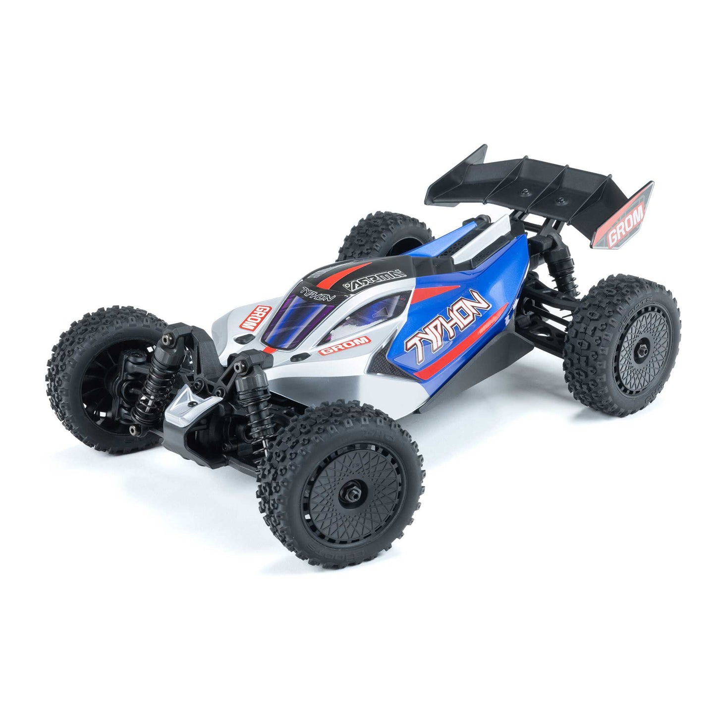 TYPHON GROM MEGA 380 Brushed 4X4 Small Scale Buggy RTR with Battery & Charger, Blue/Silver