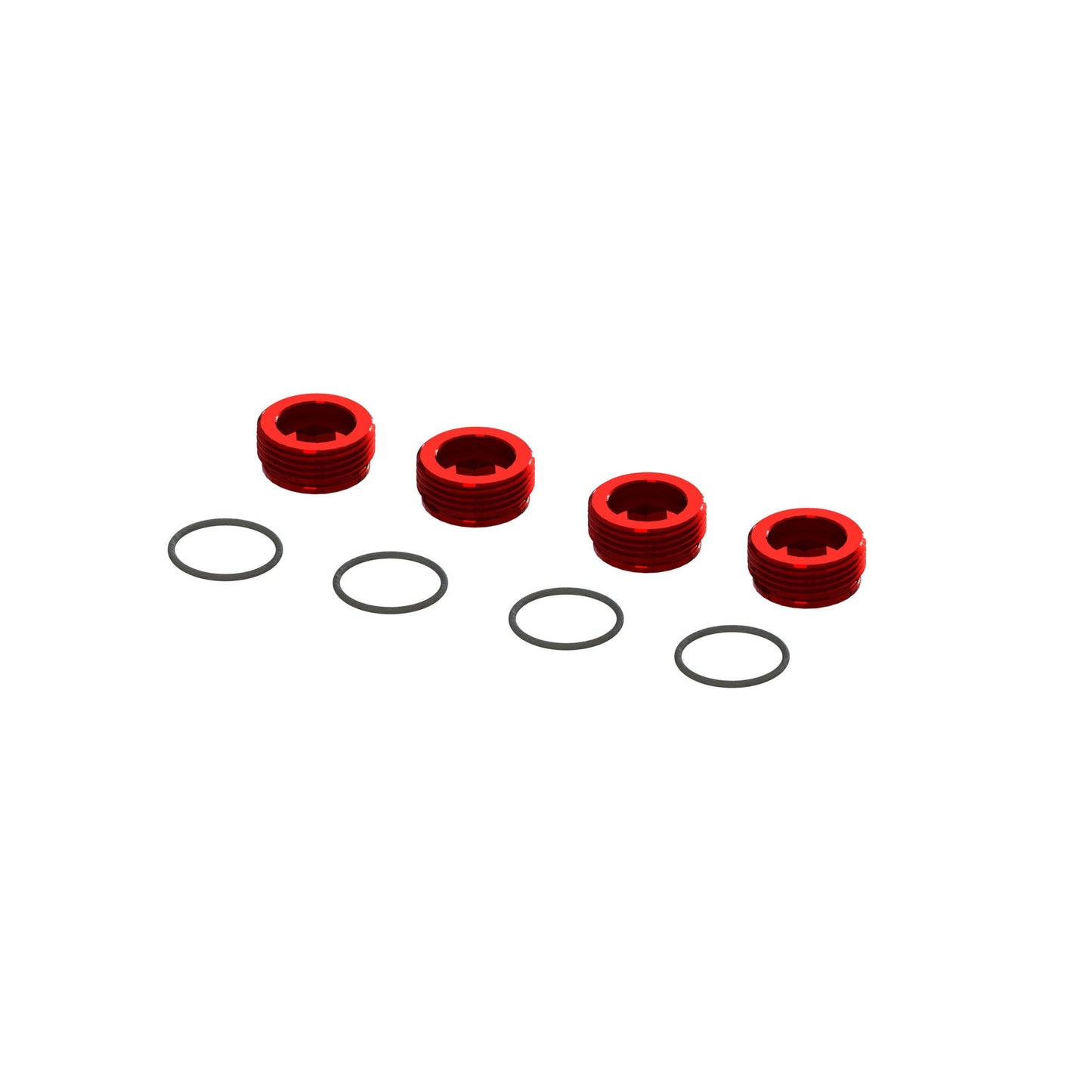 Arrma Aluminum Front Hub Nut (4PCS INC. O-RINGS) - Red