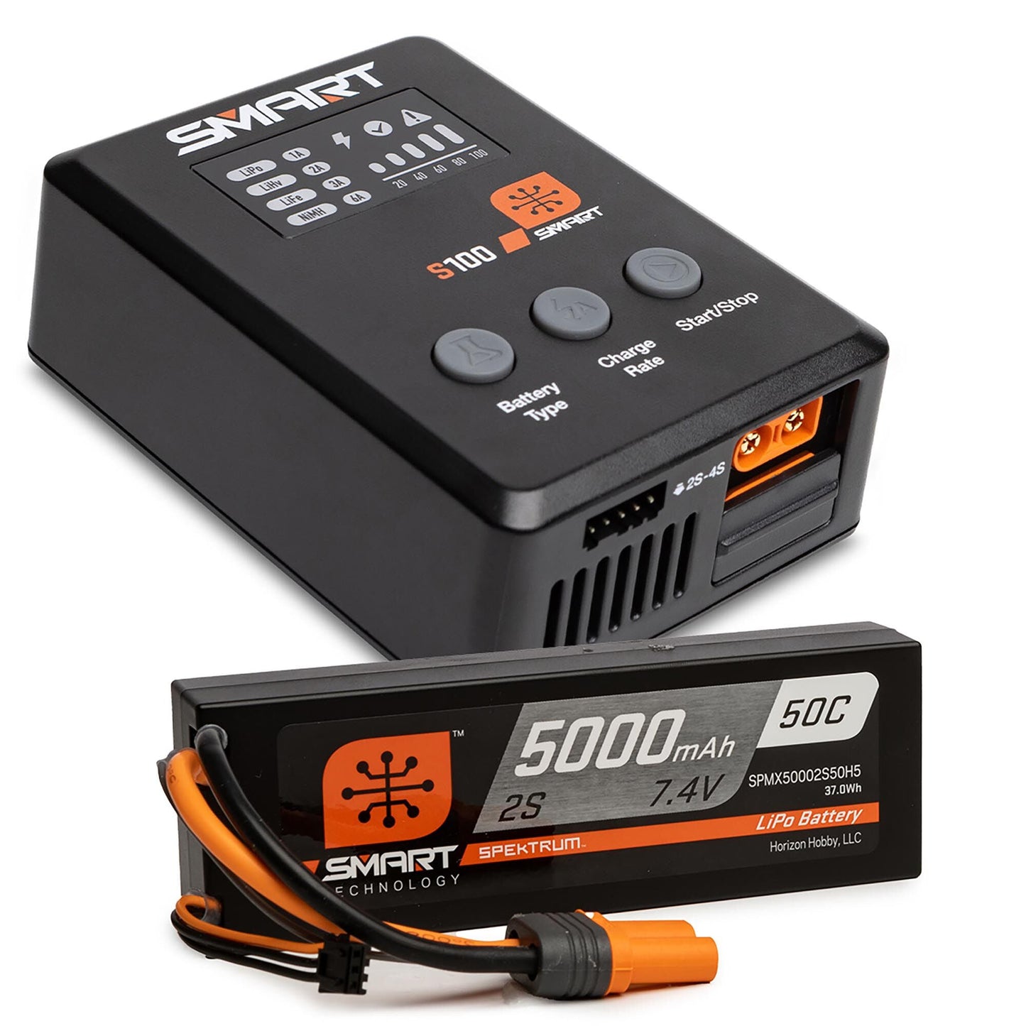 Spektrum Smart Bundle: 5000mAh 2S 50C LiPo (IC5)/S100 Charger