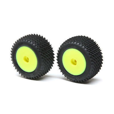 Losi Step Pin Tires, Rear, Mounted,Yellow: Mini-T 2.0