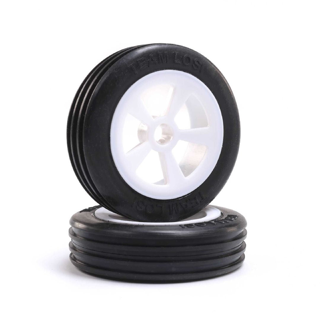 Losi Rib Front Tire, Mounted, White (2): Mini JRX2