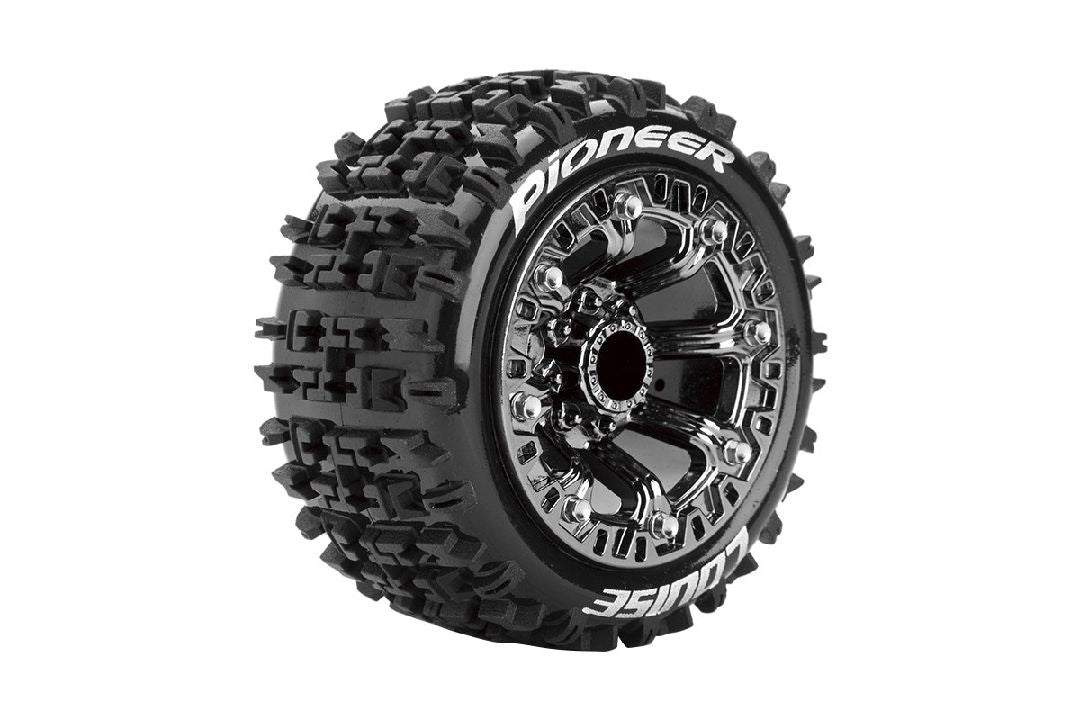 Louise R/C ST-Pioneer 2.2" 1/16 Stadium Truck (Soft Compound) 12mm Hex on Black Wheels/Chrome Spokes (Front/Rear) (2)