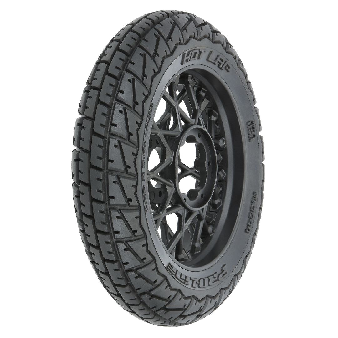 Pro-Line Hot Lap Motorcycle Front Tire on Black Supermoto Wheel