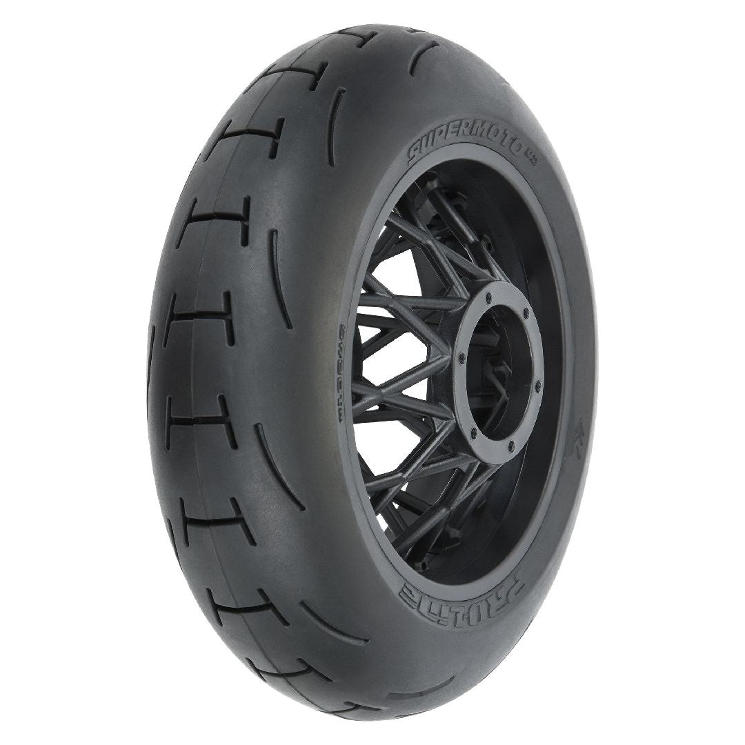 Pro-Line Supermoto V2 S3 Rear Tire on Black Supermoto Wheel