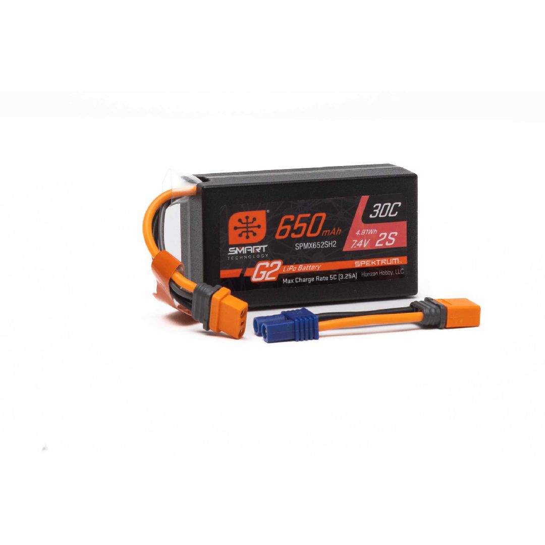 Spektrum 650mAh 2S 7.4V Smart G2 30C LiPo; IC2