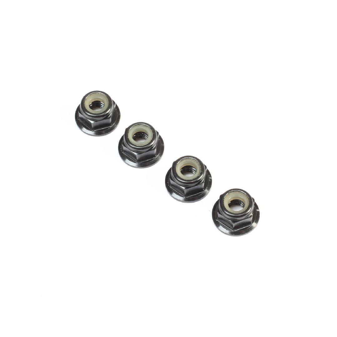 TLR Black Alum Flanged Locknut, M4 x 0.7mm x 7mm (4)