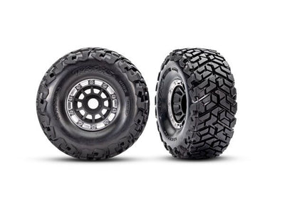 Traxxas Tires & wheels, assembled, glued, left (1), right (1) (black with satin beadlock wheels, Maxx Slash belted tires, foam inserts) (17mm splined) (TSM rated)