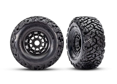 Traxxas Tires & wheels, assembled, glued, left (1), right (1) (black wheels, Maxx Slash belted tires, foam inserts) (17mm splined) (TSM rated)