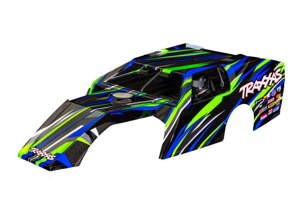 Traxxas Body, Slash Mudboss, green (painted, decals applied) (assembled with front & rear body mounts and body support for clipless mounting)