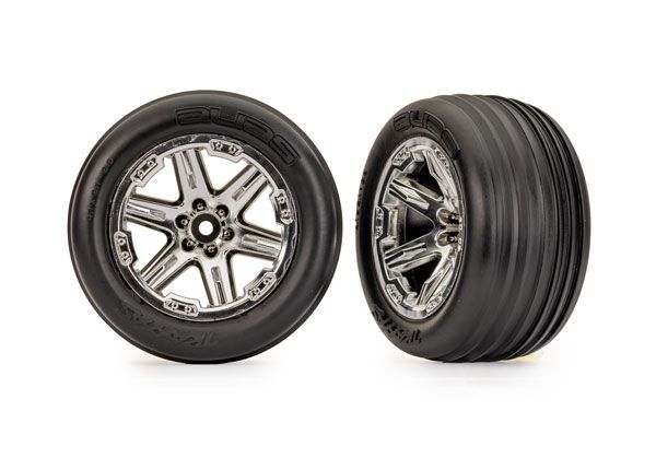 Traxxas Tires & wheels, assembled, glued (2.8") (RXT chrome wheels, ribbed tires, foam inserts) (electric front) (2)
