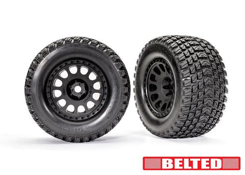 Traxxas Tires & wheels, assembled, glued (XRT® Race black wheels, Gravix™ belted tires, dual profile (4.3" outer, 5.7" inner), foam inserts) (left & right)