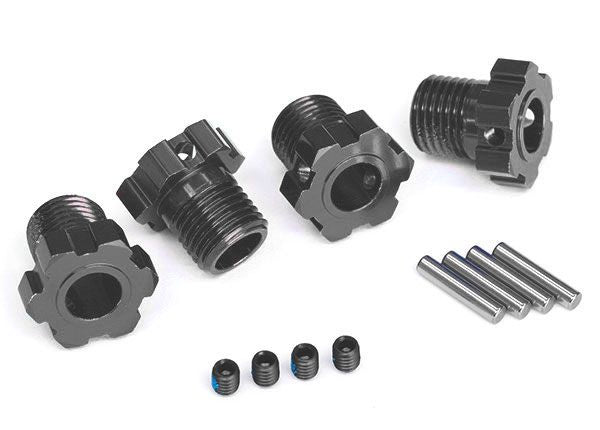 Traxxas Wheel hubs, splined, 17mm (gray-anodized) (4)/ 4x5 GS (4), 3x14mm pin (4)