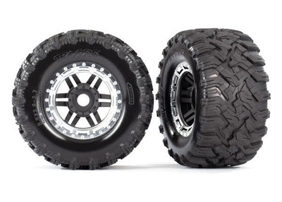 Traxxas Tires & wheels, assembled, glued (black, satin chrome be