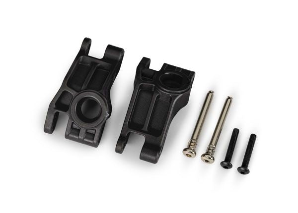 Traxxas Carriers, stub axle, rear, extreme heavy duty, black (left & right)/ 3x31mm hinge pins (2)/ 3x18mm BCS (2) (for use with #9180, 9181, 9182 upgrade kit)