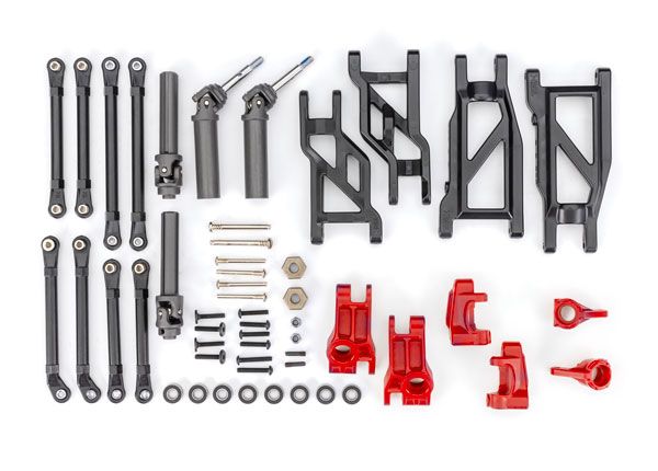 Traxxas Outer Driveline & Suspension Upgrade Kit, extreme heavy duty, red (fits Rustler 2WD or Stampede 2WD)