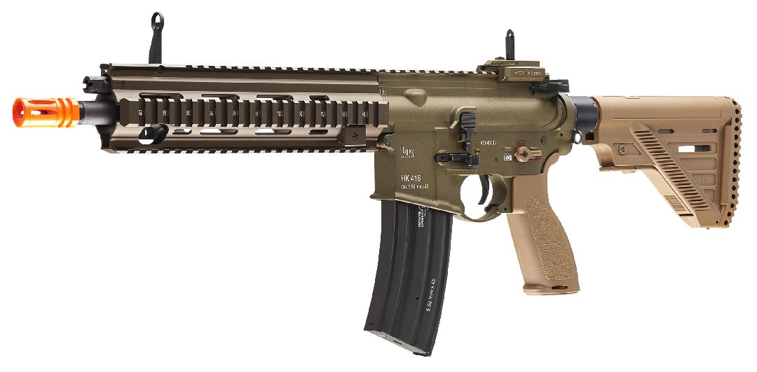 Umarex HK 416 Airsoft rifle, AEG (VFC) GEN3, with Deans connector, Tan color with Orange safety tip