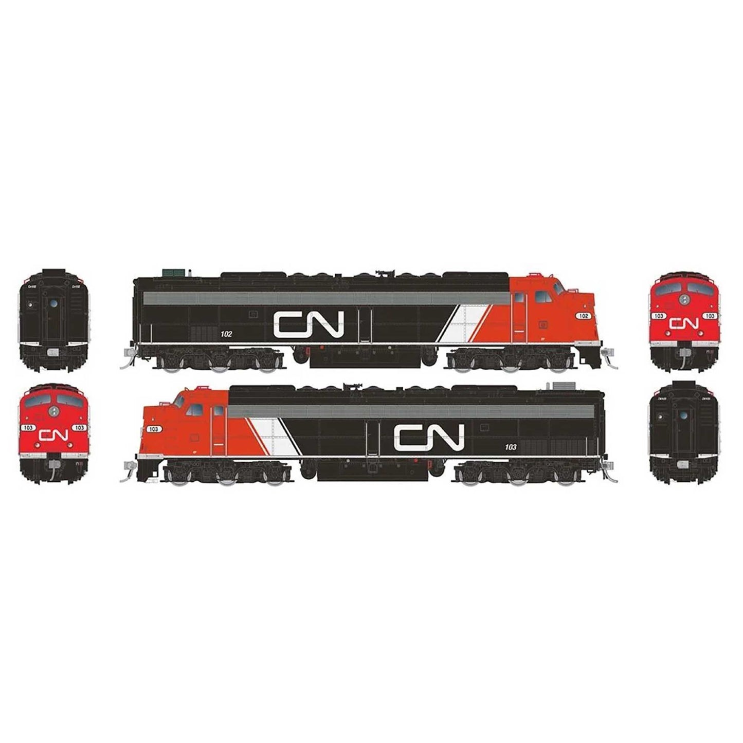 HO EMD E8A + E8A with HEP Locomotive Set with DCC & Sound  CN #102 103