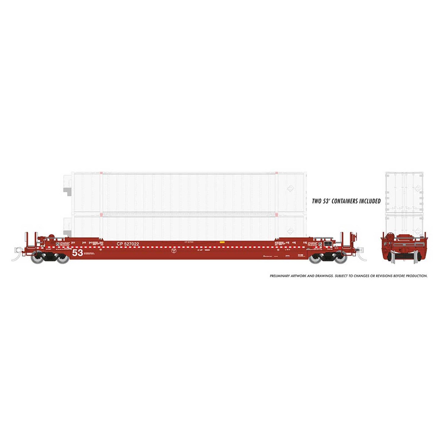 HO 53 Husky Stack Well Car with 2 Containers  CP (3)