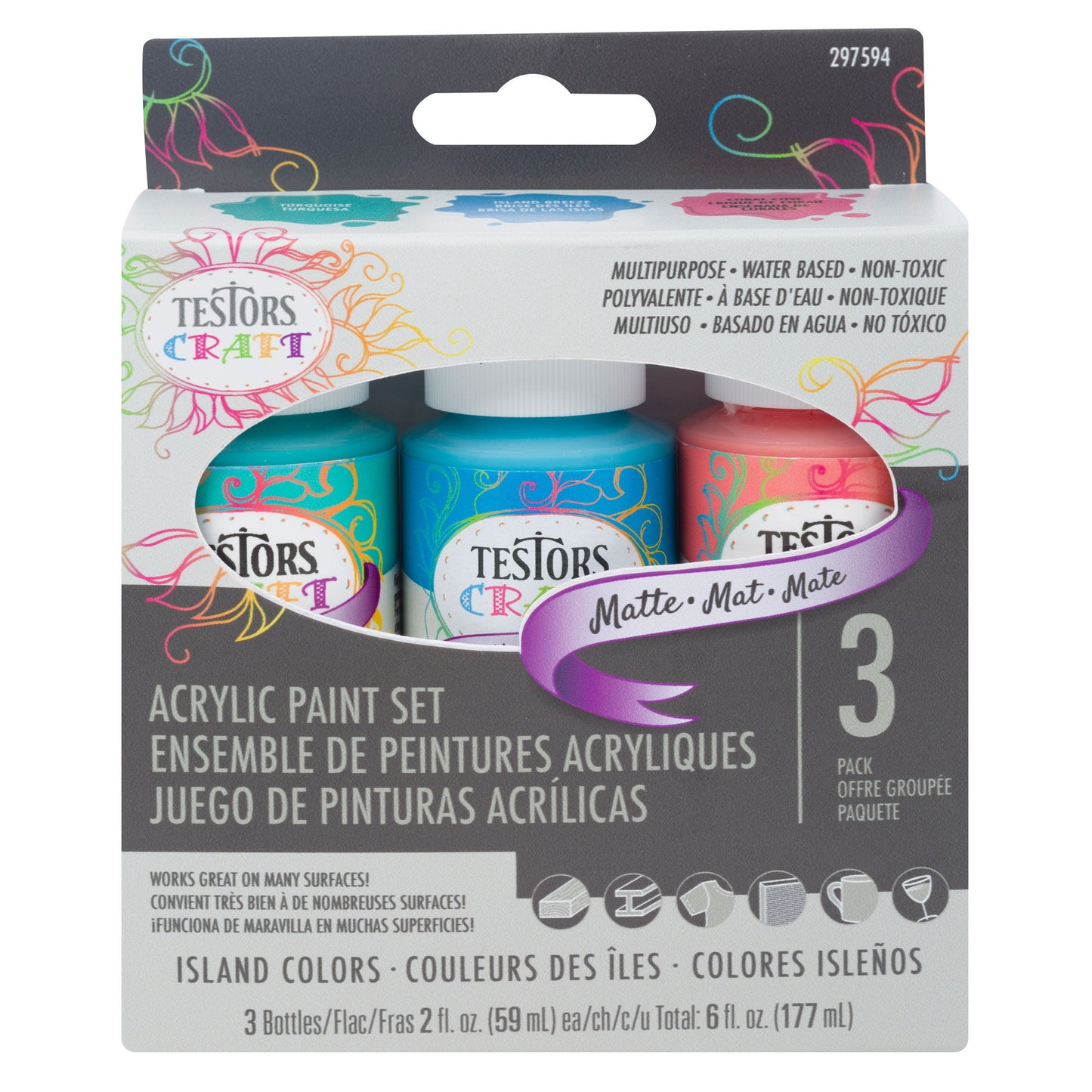 Testors Craft 3Pk 2 oz  Matte Island Colors