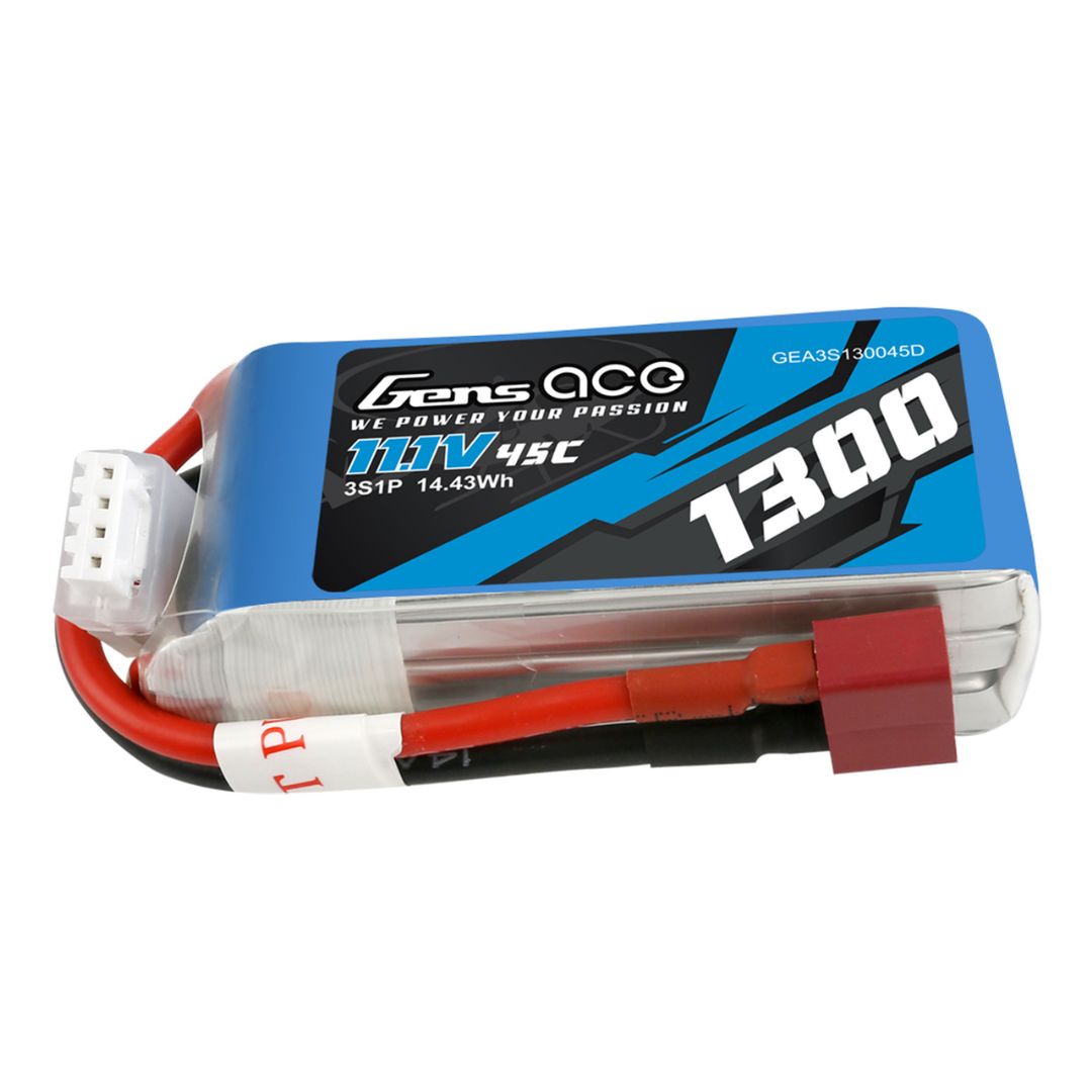 Gens Ace - 1038 - 1300mAh 3S1P 11.1V 45C LiPo Deans Plug Soft Case 72x35x24mm