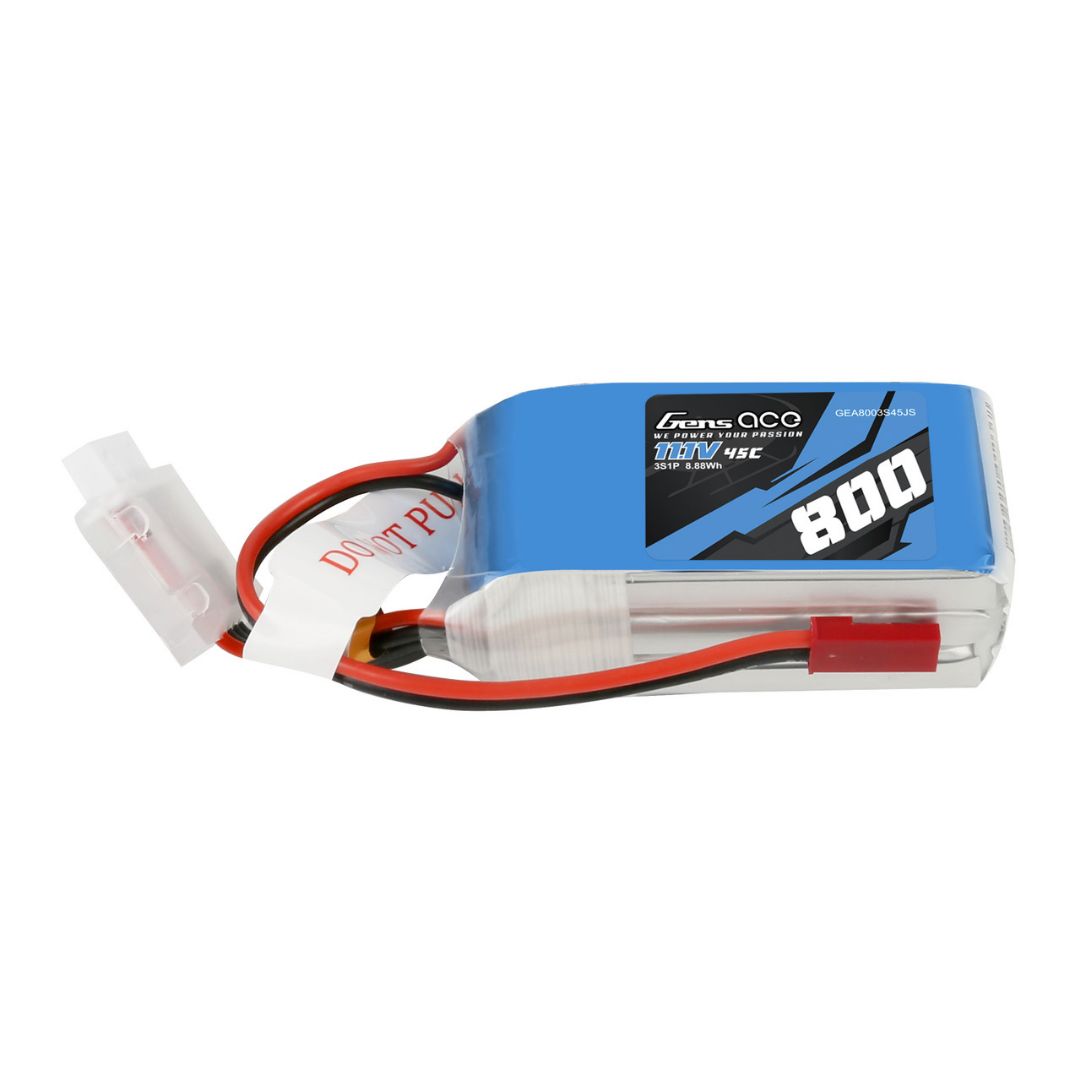 Gens Ace - 1036  - 800mAh 3S1P 11.1V 45C LiPo JST Plug Soft Case 52x30x23mm