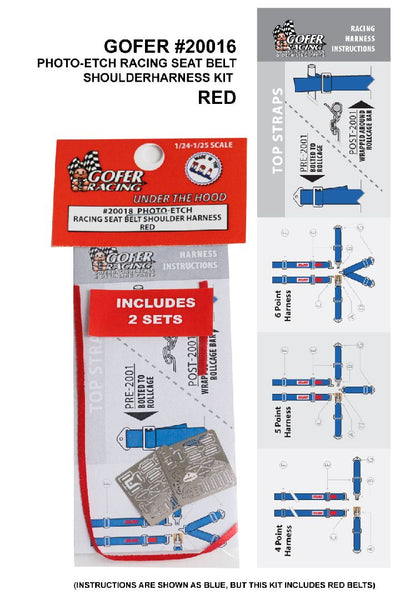 Gofer Racing Photo-Etch Seatbelt And Shoulder Harness Kit Fits 1/24, 1/25 NASCAR Dragster - Red