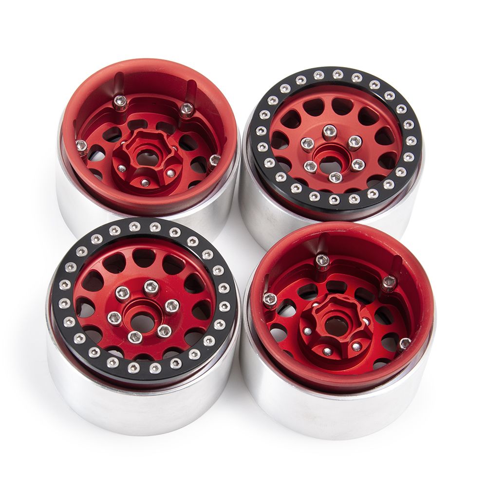 Hobby Details 1.9" Aluminum Beadlock Wheels  - M105 Red (4) (Black Ring)