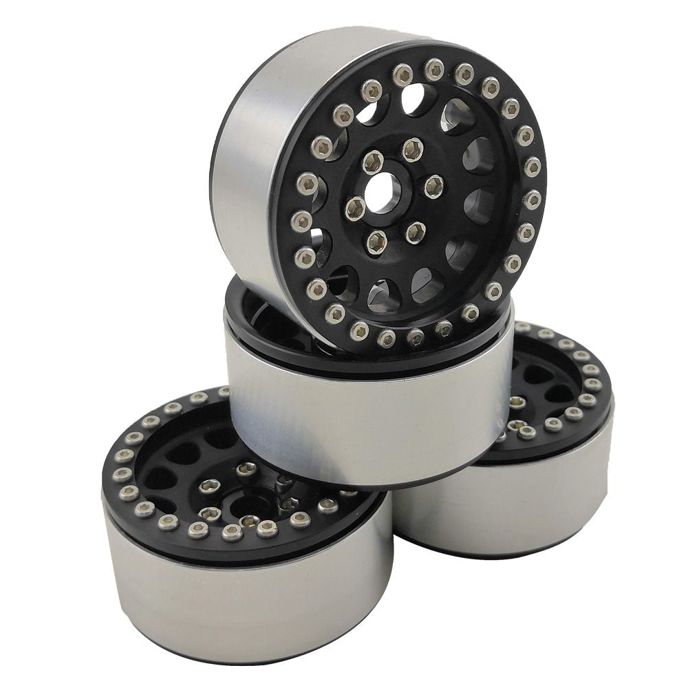 Hobby Details 1.9" Aluminum Beadlock Wheels  - M105 Black (4) (Black Ring)