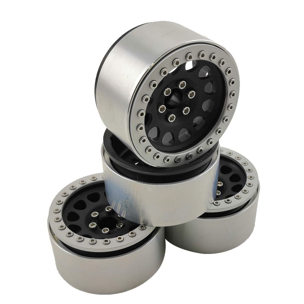 Hobby Details 1.9" Aluminum Beadlock Wheels  - M105 Black (4) (Silver Ring)