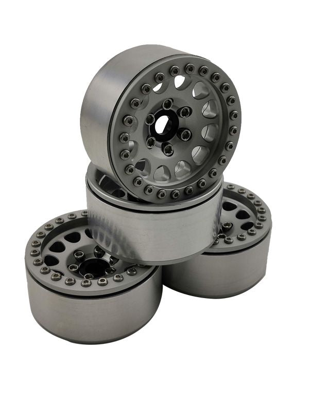 Hobby Details 1.9" Aluminum Beadlock Wheels  - M105 Silver (4) (Silver Ring)