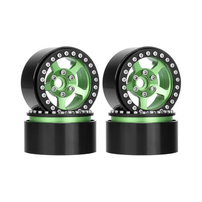 Hobby Details 1.9" Aluminum Beadlock Wheels  - 5 Stars (4) (Black Green)