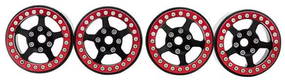 Hobby Details 1.9" Aluminum Beadlock Wheels  - 5 Stars (4) (Red Rings)