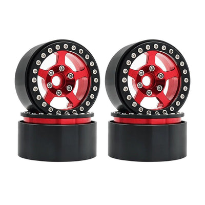 Hobby Details 1.9" Aluminum Beadlock Wheels  - 5 Stars (4) (Black Red)