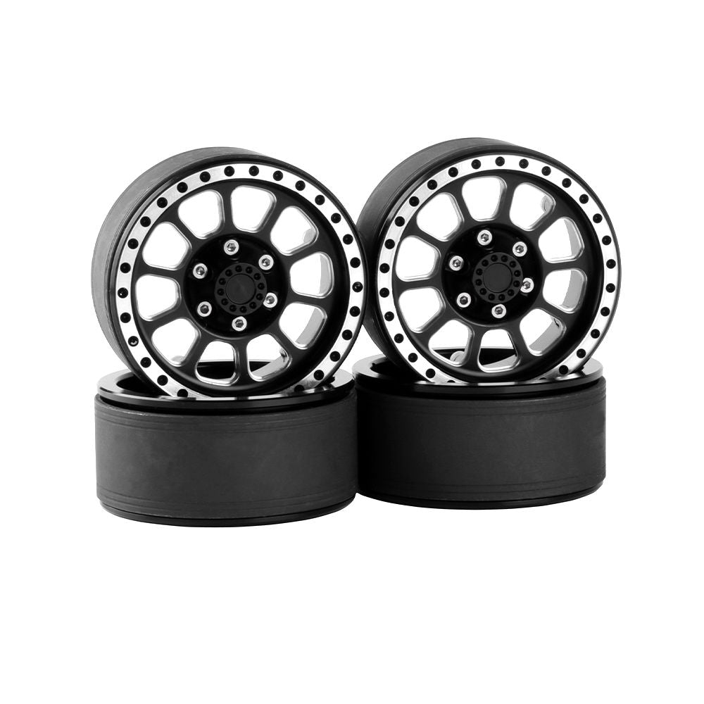 Hobby Details 1.9" Aluminum Beadlock Wheels  - Flower 10 Style (4) (Black)