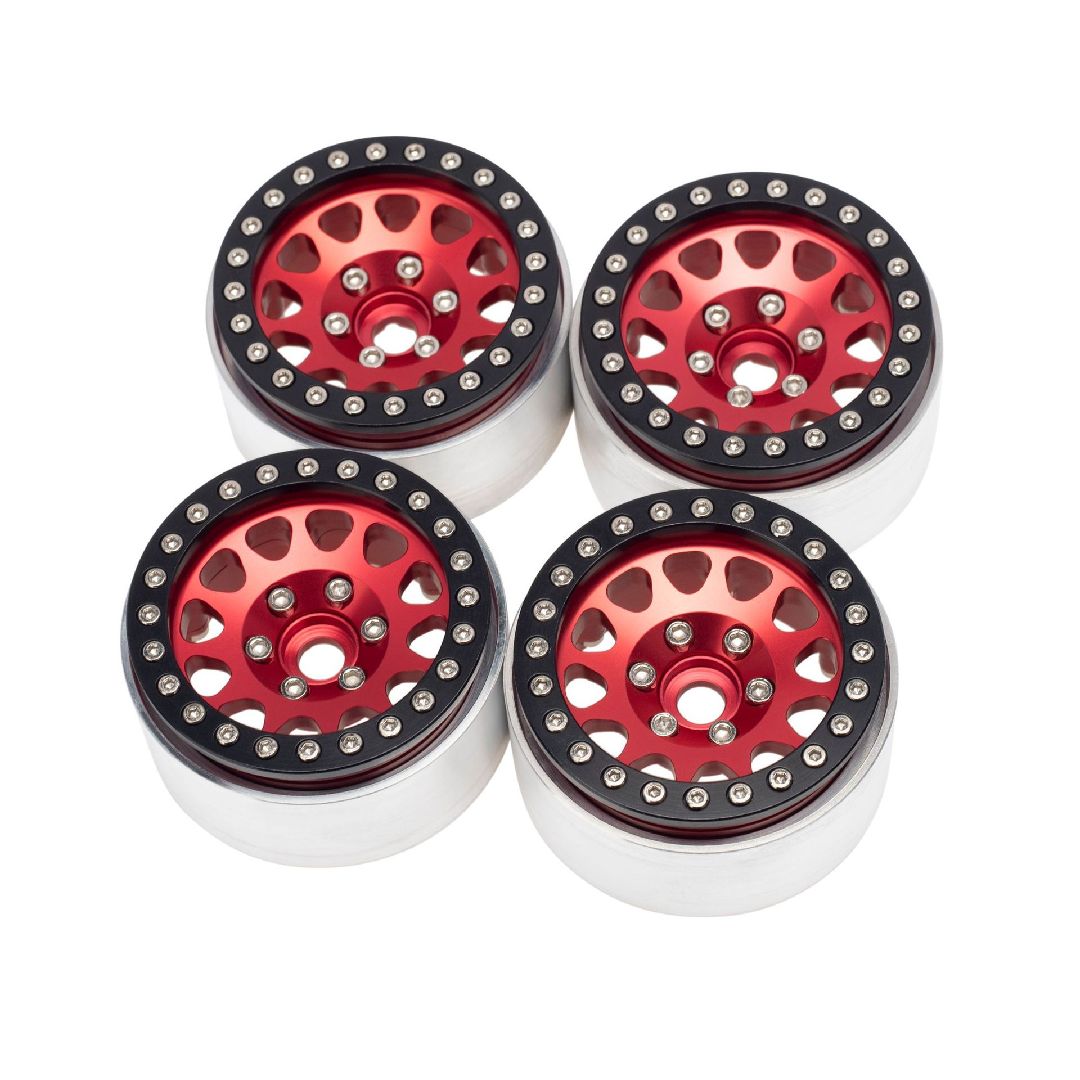 Hobby Details 1.9" Aluminum Triangle-Round Beadlock Crawler Wheels - Red (4)